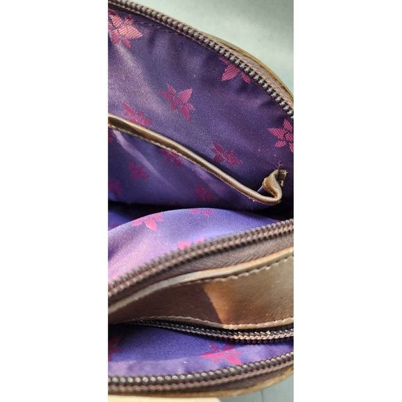 Anuschka Twin Top Wallet Wrislet Organizer Makeup Bag Tooled Waves Small Purse - Picture 14 of 16